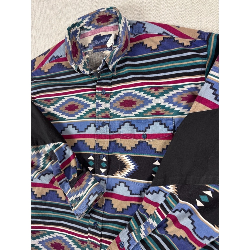 Vtg 90s Wrangler Cowboy Cut Aztec Western Shirt 17.5 x 35 X-Long Tail USA - Picture 3 of 12